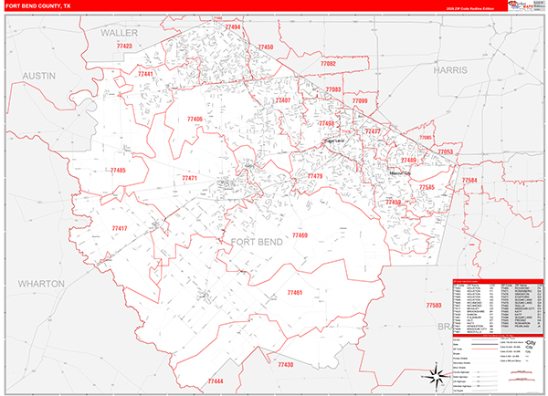 Fort Bend County, TX Zip Code Map